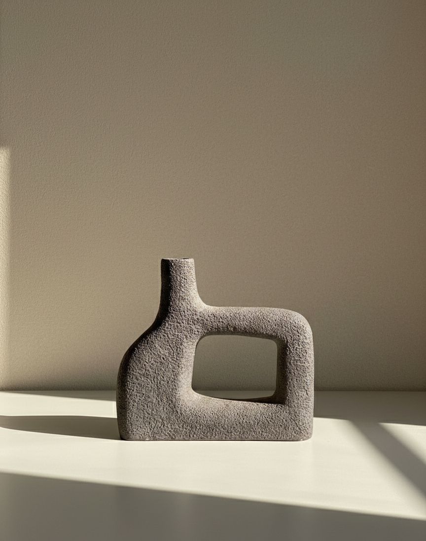 Abstract stone sculpture on a neutral background