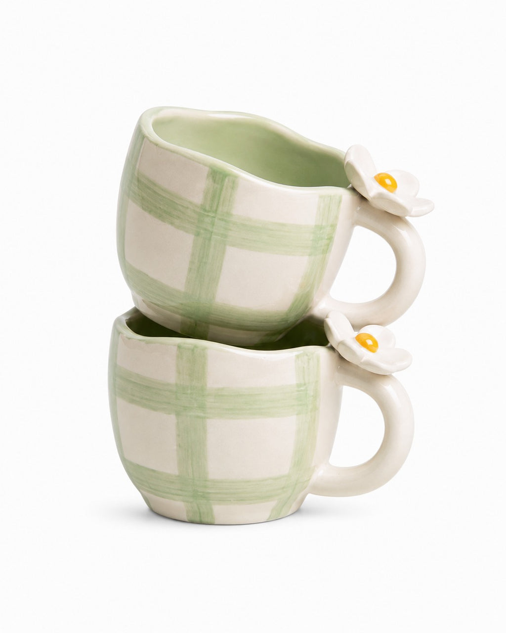 Gingham Garden Mug (Green) | Set of 2