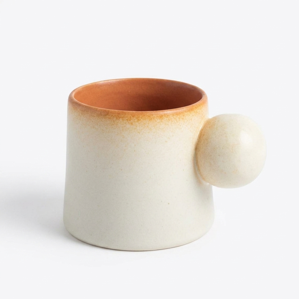 Ceramic mug with wooden handle on a white background