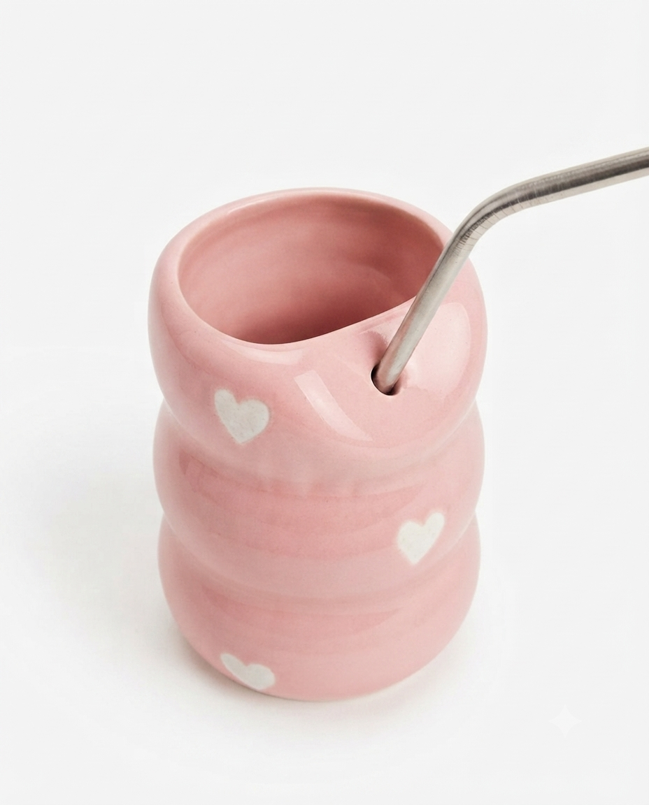 Sipper with Metal Straw - Pink Hearts