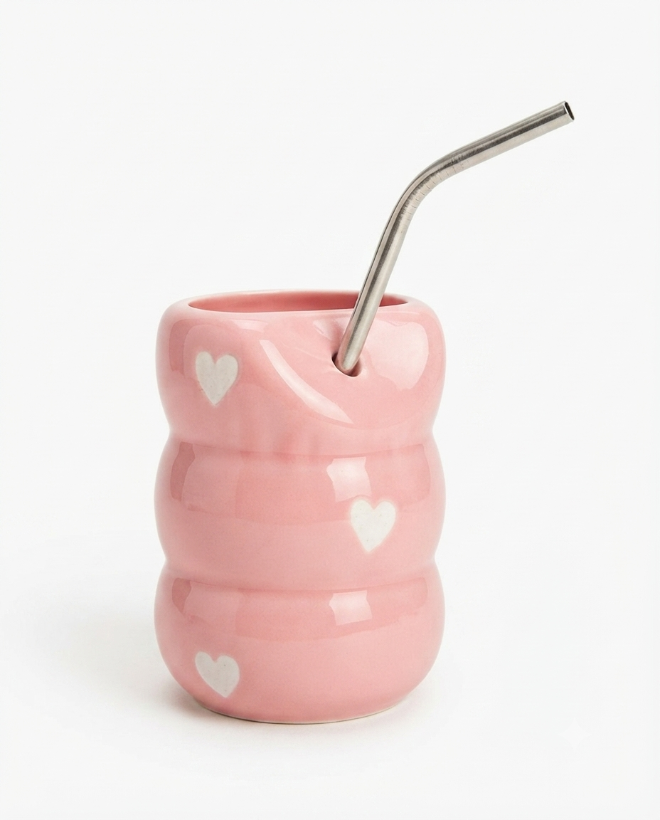 Sipper with Metal Straw - Pink Hearts