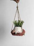 Hanging planter with a smiley face design on a white background