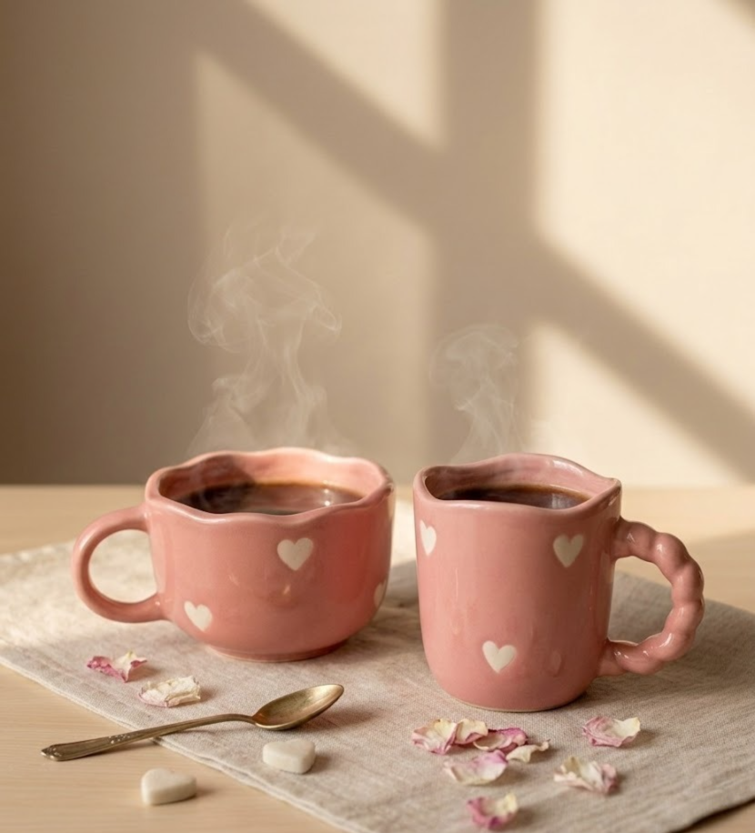 Blush Heart Ceramic Mug | Set of 2
